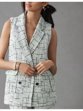 Anthropologie Sleeveless Tweed Blazer Vest in White and Black